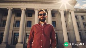 A gig worker standing in front of the IRS building.