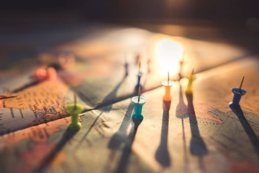 map with thumbtacks