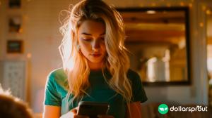 An Instacart worker looking at the Robinhood app on her phone.