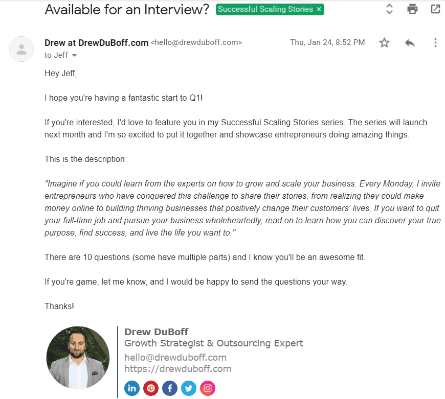 blog interview series outreach email template